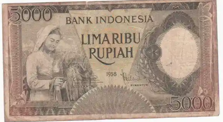 3. Uang Kertas Kuno Indonesia-Belanda Rp5.000 tahun 1958