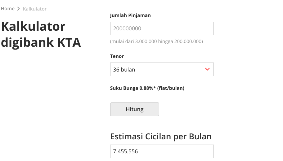 Simulasi cicilan Digibank