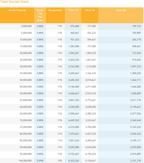 Tabel Angsuran Panin Bank 100 juta