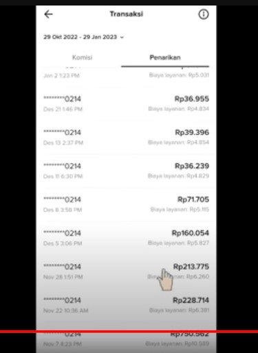 Bukti Penarikan Uang dari TikTok