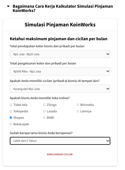 Simulasi Pinjaman Koinworks 