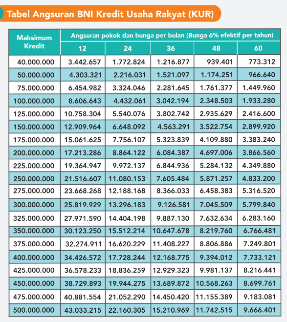 (Tabel Angsuran KUR BNI 2023)