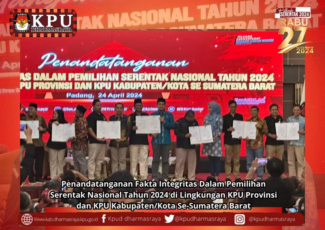 KPU Dharmasraya Tandatangani Pakta Integritas Anggaran Hibah Pemilu 2024 Sumatera Barat