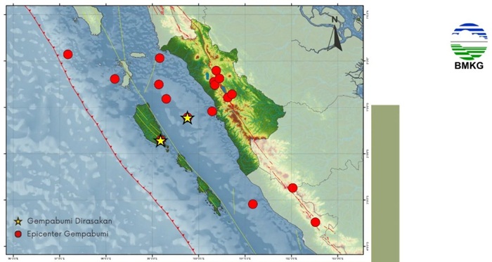 BMKG Catat 17 Gempabumi Guncang Sumatera Barat dalam Sepekan, Dua Terasa Hingga Padang