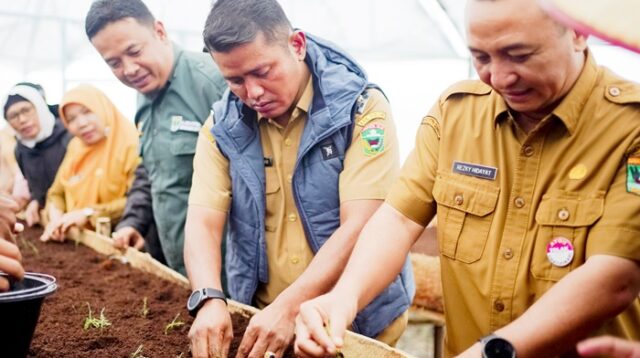 Wabup Jon Firman Pandu Kunjungi Greenhouse Berbasis Smart Farming di Air Dingin