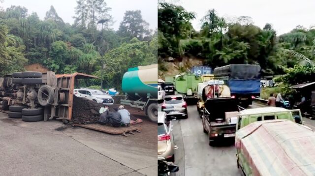 Truk Batubara Terguling di Sitinjau Lauik, Jalur Padang-Solok Lumpuh Total