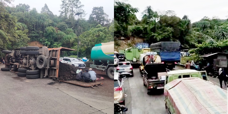 Truk Batubara Terguling di Sitinjau Lauik, Jalur Padang-Solok Lumpuh Total